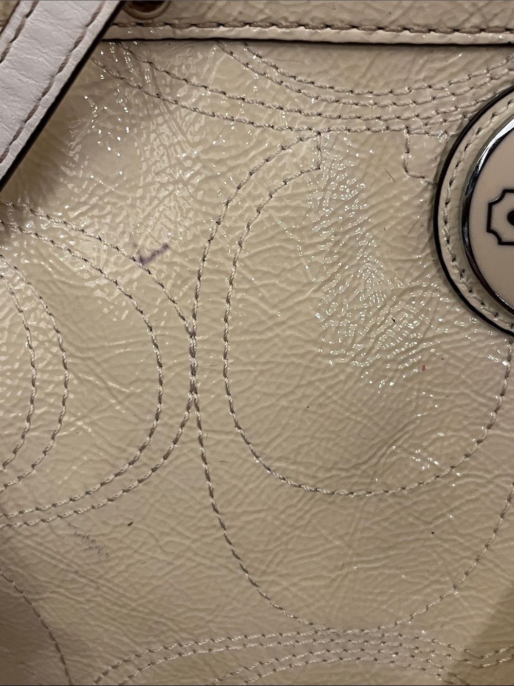 Coach Signature Stripe Stitched Patent Tote No F15142 - Picture 5 of 8
